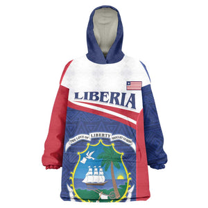 Personalised Liberia African Kid Wearable Blanket Hoodie Coat Of Arms Flag