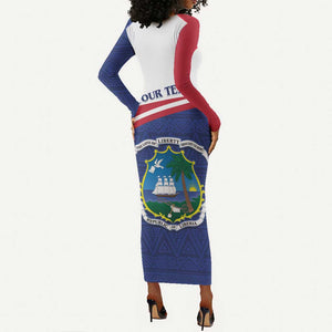 Personalised Liberia African Long Sleeve Bodycon Dress Coat Of Arms Flag