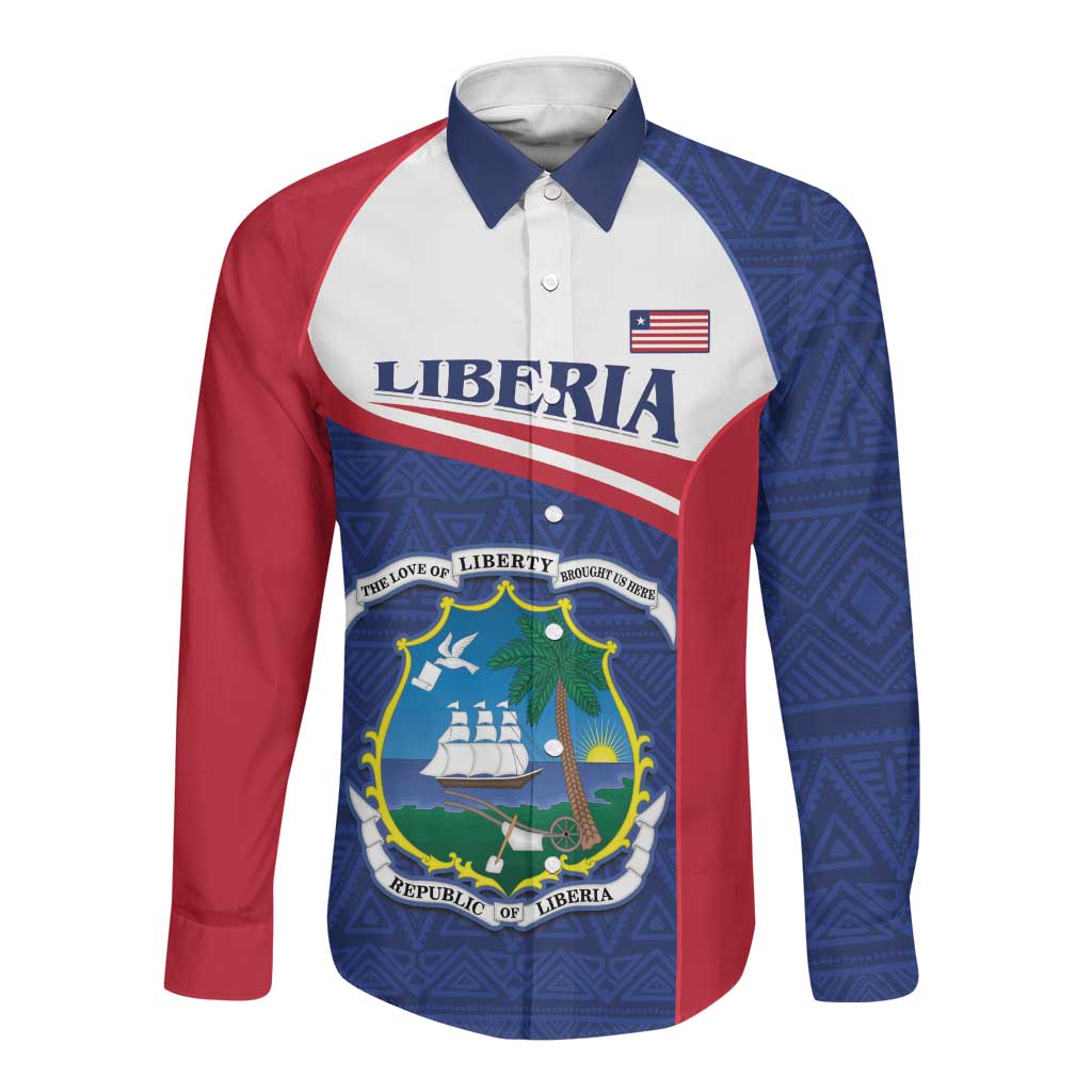 Personalised Liberia African Long Sleeve Button Shirt Coat Of Arms Flag