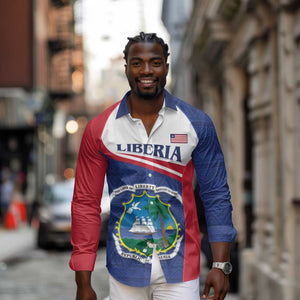 Personalised Liberia African Long Sleeve Button Shirt Coat Of Arms Flag