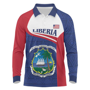 Personalised Liberia African Long Sleeve Polo Shirt Coat Of Arms Flag