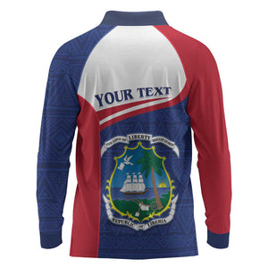 Personalised Liberia African Long Sleeve Polo Shirt Coat Of Arms Flag