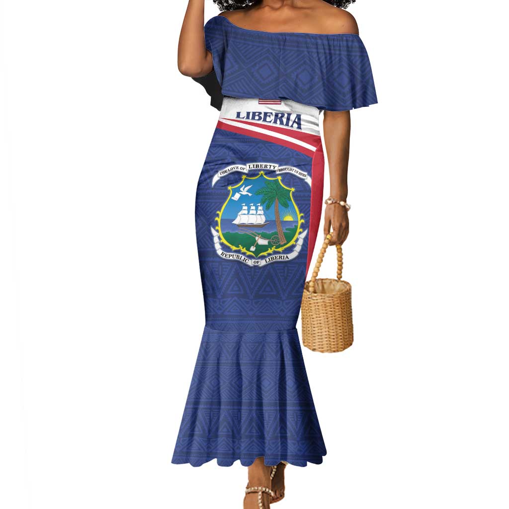 Personalised Liberia African Mermaid Dress Coat Of Arms Flag