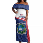 Personalised Liberia African Off Shoulder Maxi Dress Coat Of Arms Flag