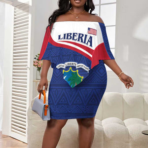 Personalised Liberia African Off Shoulder Short Dress Coat Of Arms Flag