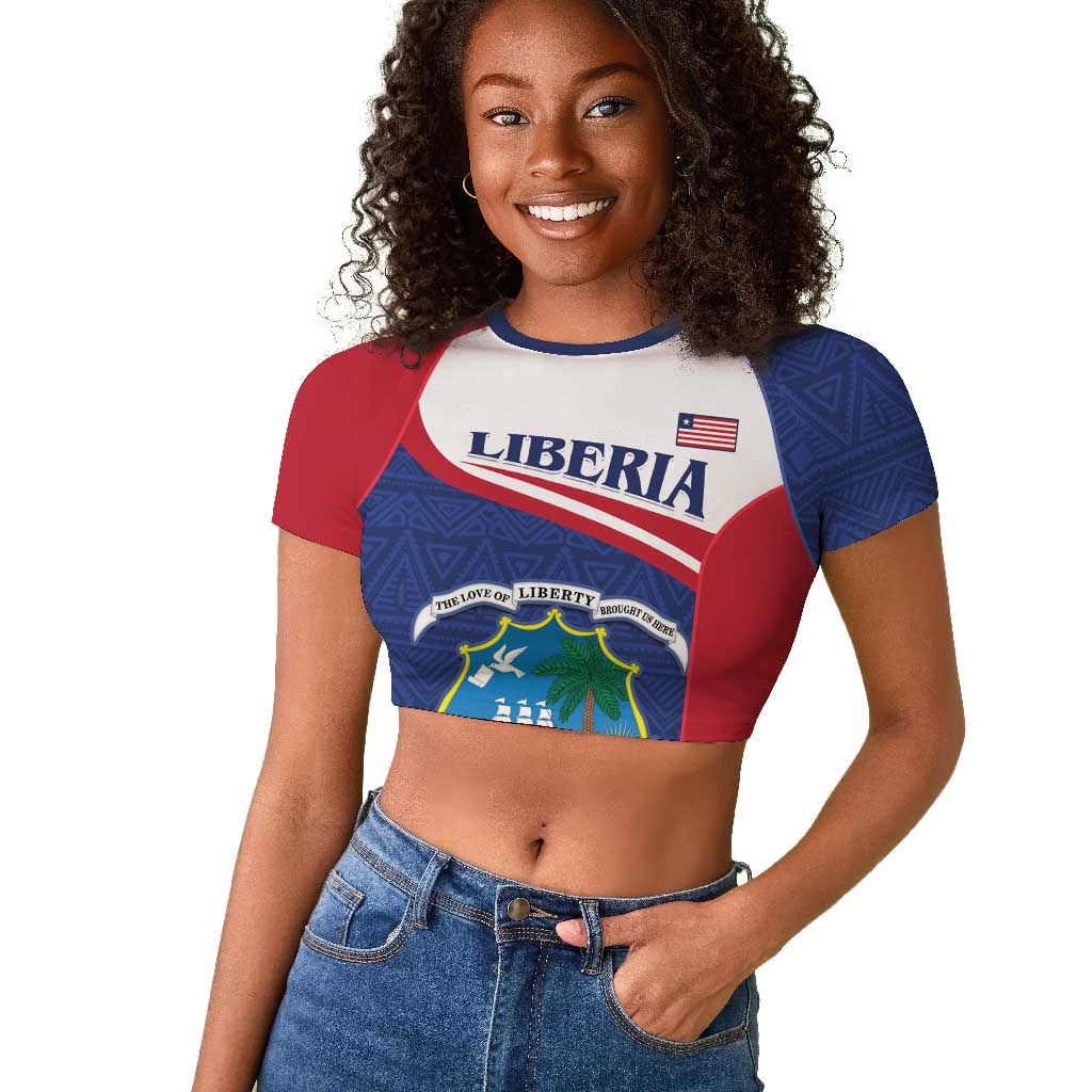 Personalised Liberia African Raglan Cropped T shirt Coat Of Arms Flag