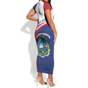 Personalised Liberia African Short Sleeve Bodycon Dress Coat Of Arms Flag