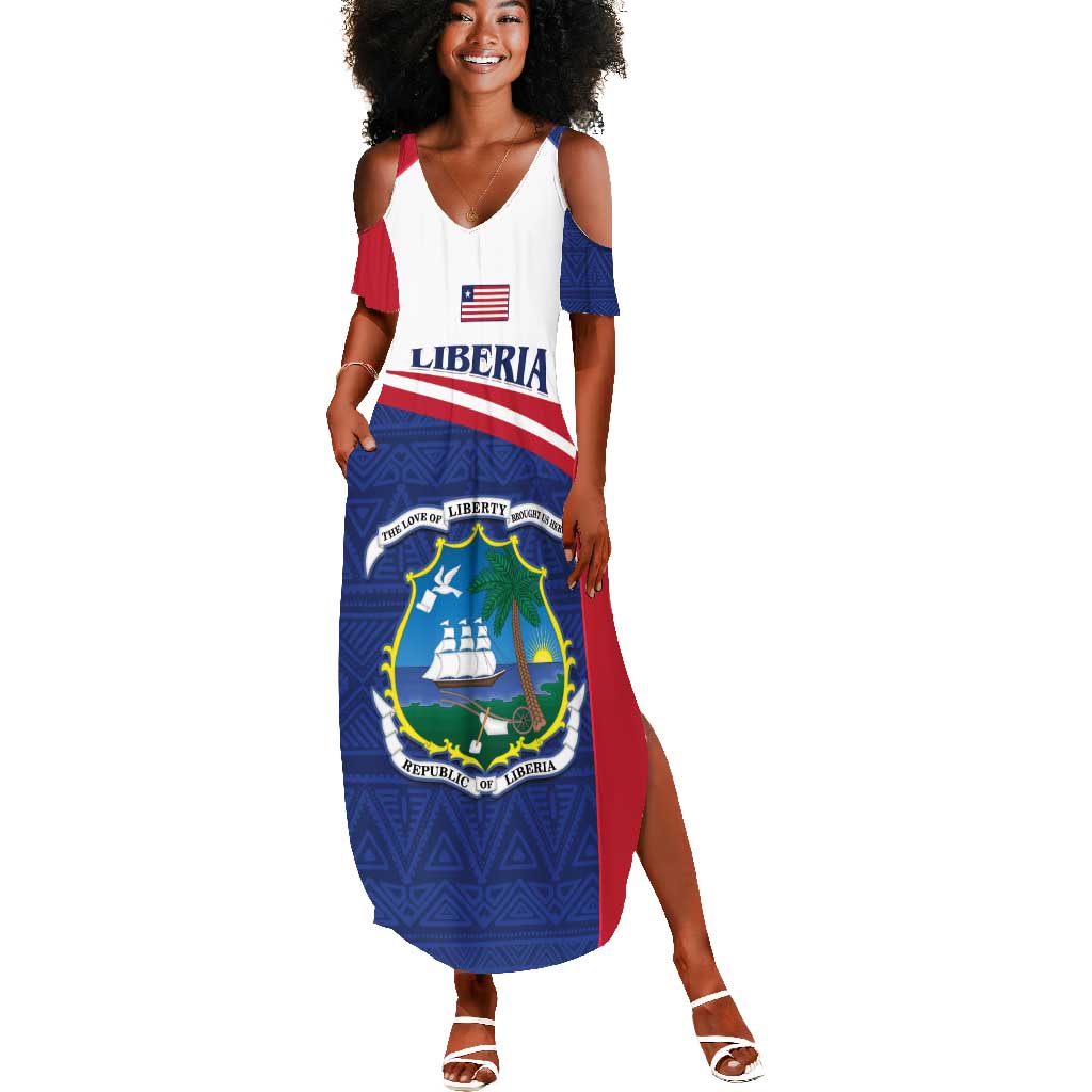 Personalised Liberia African Summer Maxi Dress Coat Of Arms Flag