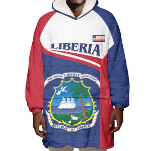 Personalised Liberia African Wearable Blanket Hoodie Coat Of Arms Flag