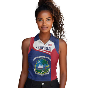 Personalised Liberia African Women Sleeveless Polo Shirt Coat Of Arms Flag