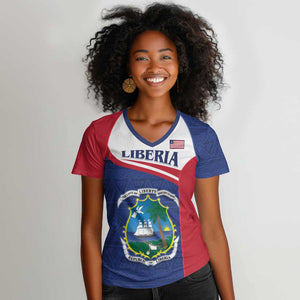 Personalised Liberia African Women V-Neck T-Shirt Coat Of Arms Flag