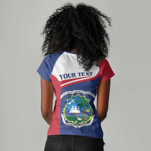 Personalised Liberia African Women V-Neck T-Shirt Coat Of Arms Flag