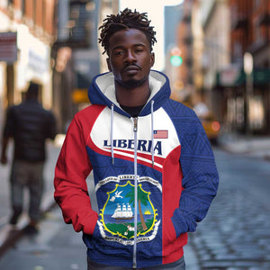 Personalised Liberia African Zip Hoodie Coat Of Arms Flag