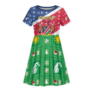 Afro Namibia Kid Short Sleeve Dress Coat Of Arms Christmas Style