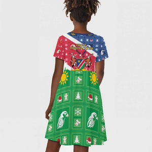 Afro Namibia Kid Short Sleeve Dress Coat Of Arms Christmas Style