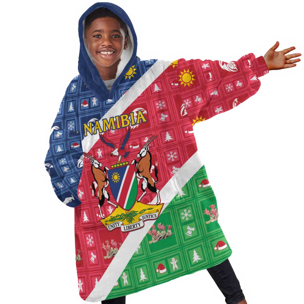 Afro Namibia Kid Wearable Blanket Hoodie Coat Of Arms Christmas Style