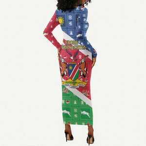 Afro Namibia Long Sleeve Bodycon Dress Coat Of Arms Christmas Style