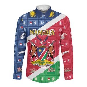 Afro Namibia Long Sleeve Button Shirt Coat Of Arms Christmas Style