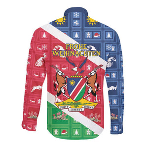 Afro Namibia Long Sleeve Button Shirt Coat Of Arms Christmas Style