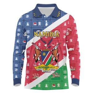 Afro Namibia Long Sleeve Polo Shirt Coat Of Arms Christmas Style