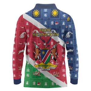 Afro Namibia Long Sleeve Polo Shirt Coat Of Arms Christmas Style