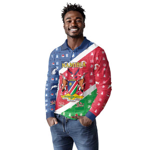 Afro Namibia Long Sleeve Polo Shirt Coat Of Arms Christmas Style