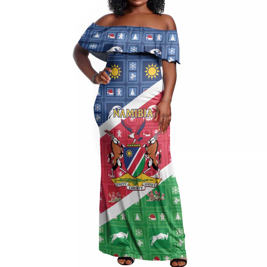 Afro Namibia Off Shoulder Maxi Dress Coat Of Arms Christmas Style