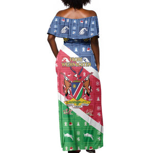 Afro Namibia Off Shoulder Maxi Dress Coat Of Arms Christmas Style