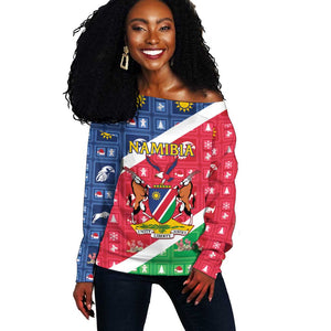 Afro Namibia Off Shoulder Sweater Coat Of Arms Christmas Style