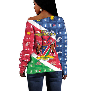 Afro Namibia Off Shoulder Sweater Coat Of Arms Christmas Style