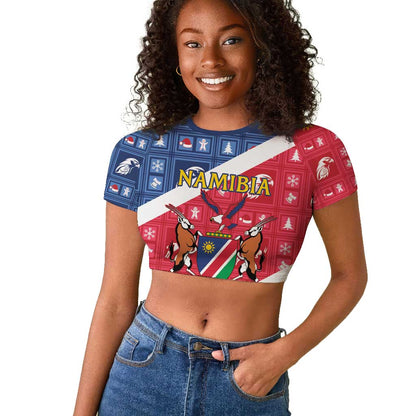 Afro Namibia Raglan Cropped T shirt Coat Of Arms Christmas Style