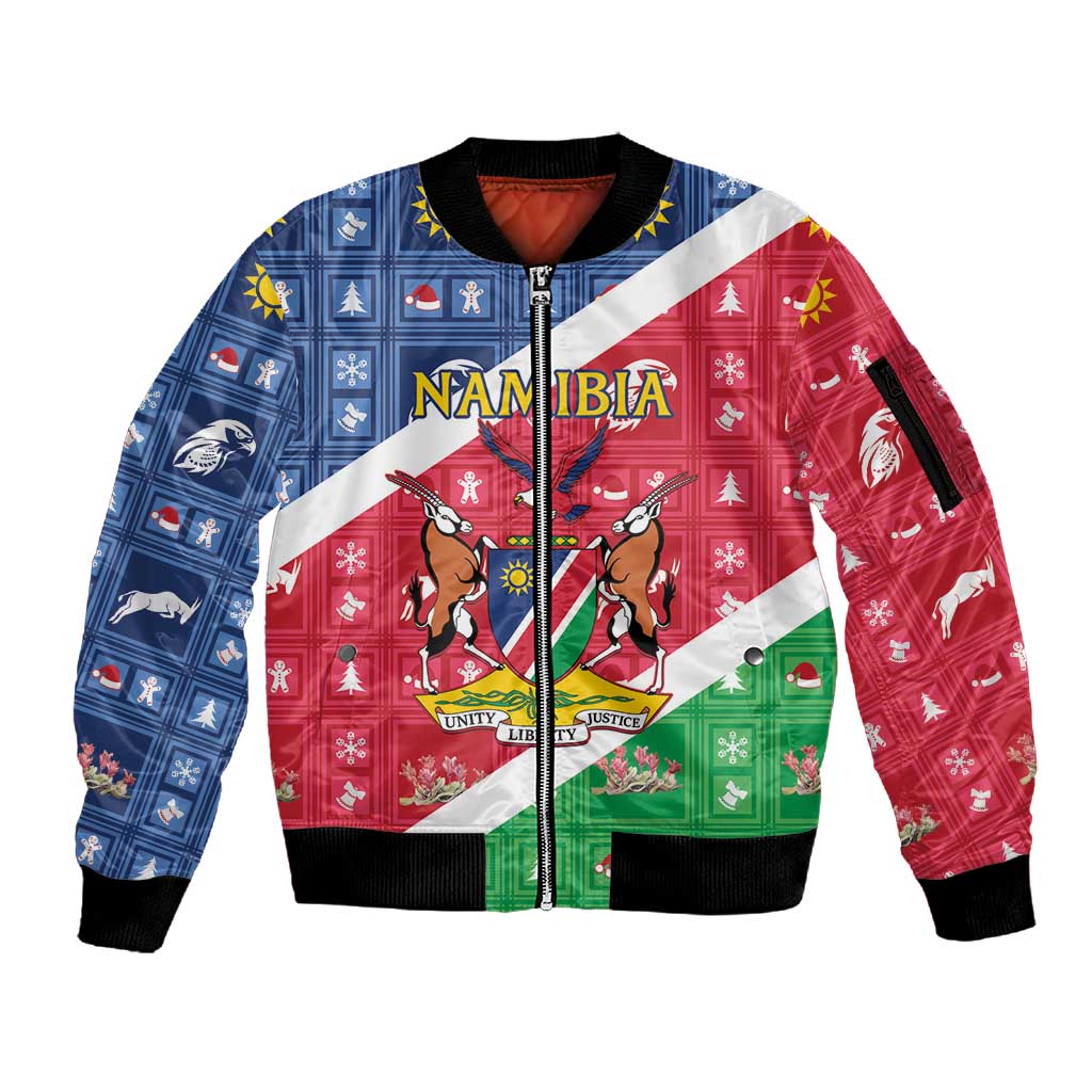 Afro Namibia Sleeve Zip Bomber Jacket Coat Of Arms Christmas Style