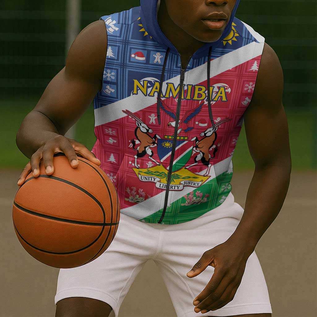 Afro Namibia Sleeveless Zip Hoodie Coat Of Arms Christmas Style - African Pride