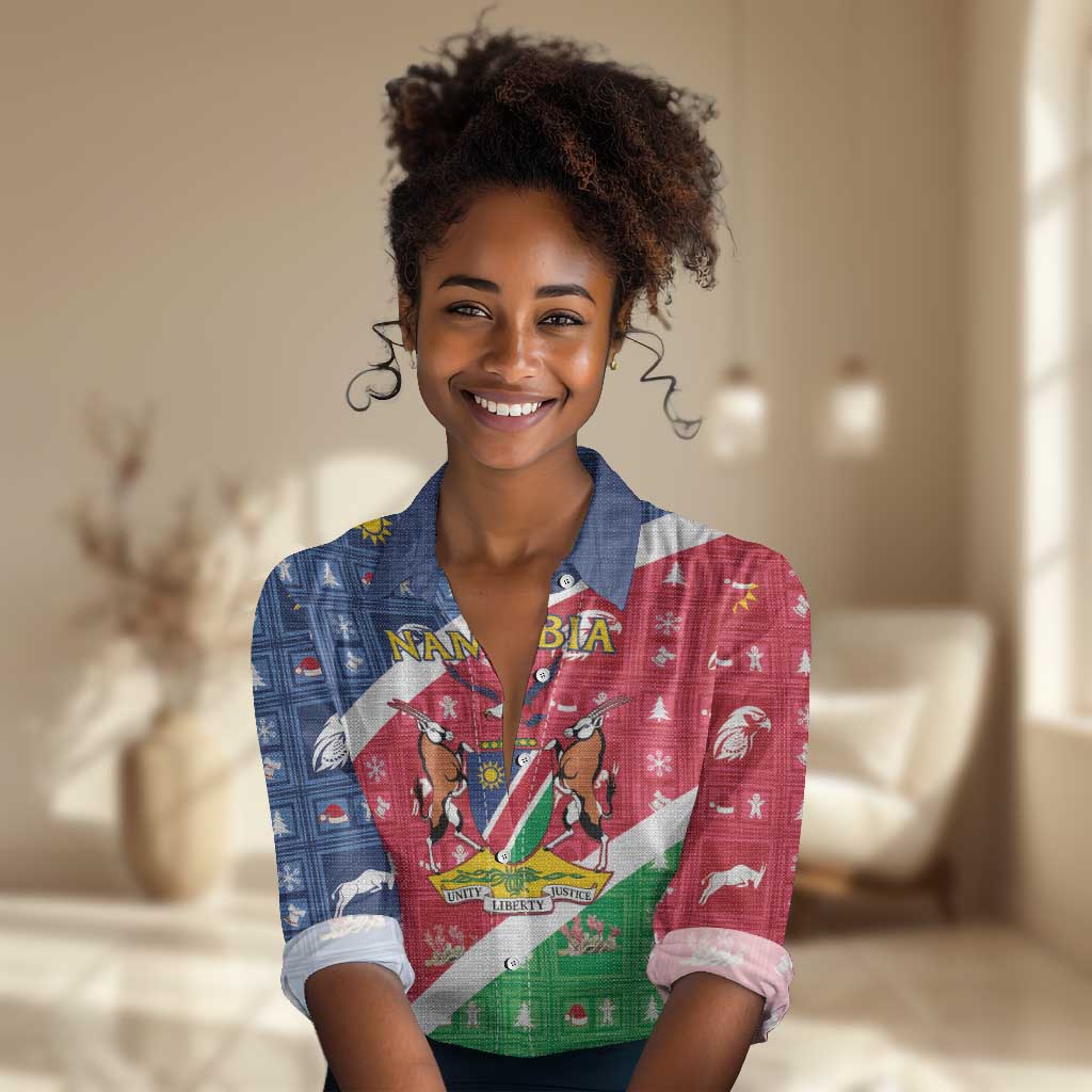 Afro Namibia Women Casual Shirt Coat Of Arms Christmas Style