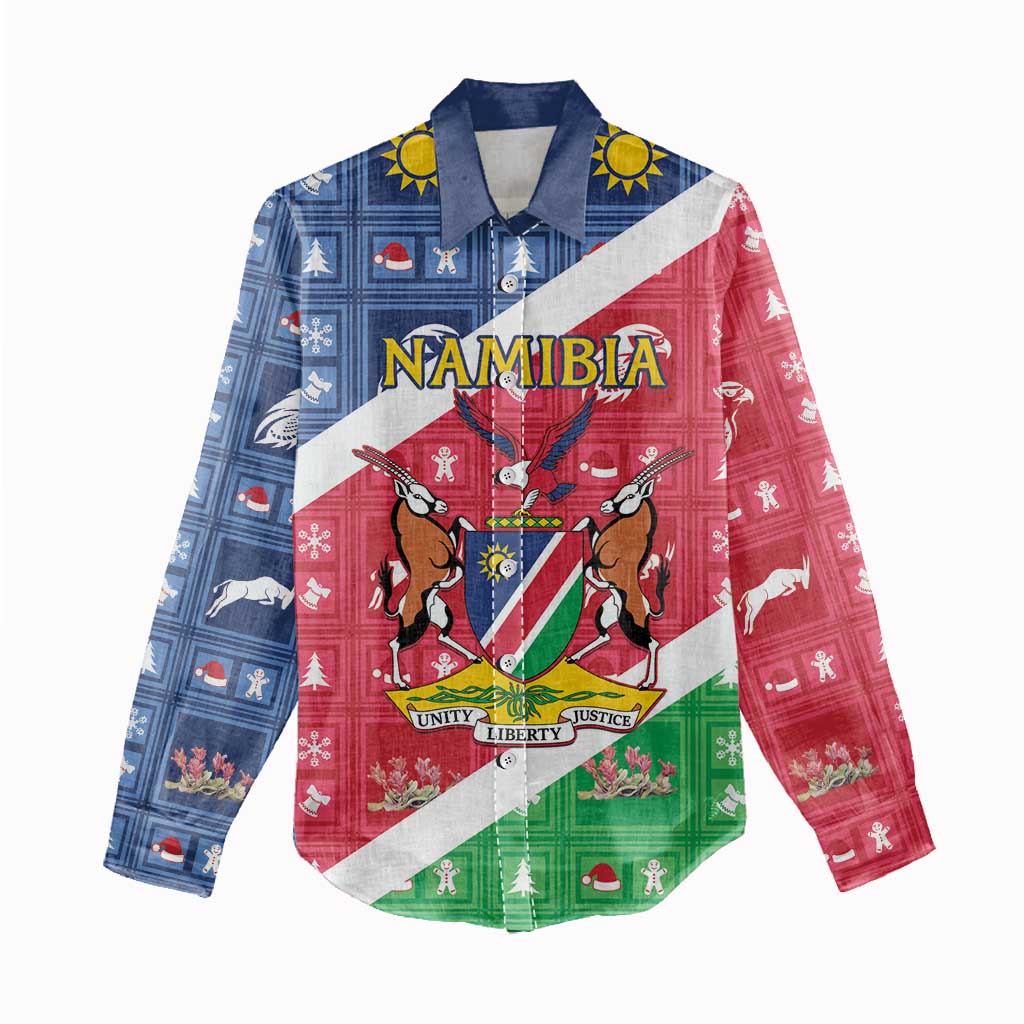 Afro Namibia Women Casual Shirt Coat Of Arms Christmas Style LT15