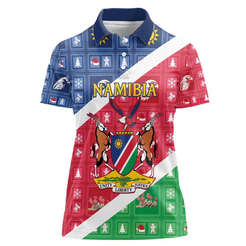 Afro Namibia Women Polo Shirt Coat Of Arms Christmas Style