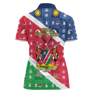 Afro Namibia Women Polo Shirt Coat Of Arms Christmas Style