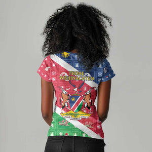 Afro Namibia Women V-Neck T-Shirt Coat Of Arms Christmas Style