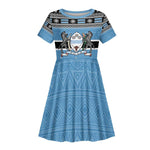 Afro Botswana Christmas Kid Short Sleeve Dress Coat Of Arms - African Pattern