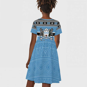 Afro Botswana Christmas Kid Short Sleeve Dress Coat Of Arms - African Pattern