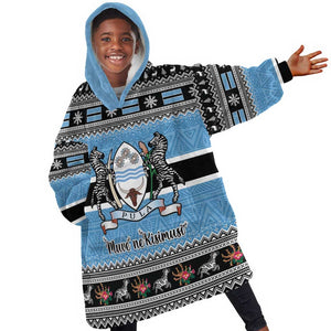 Afro Botswana Christmas Kid Wearable Blanket Hoodie Coat Of Arms - African Pattern