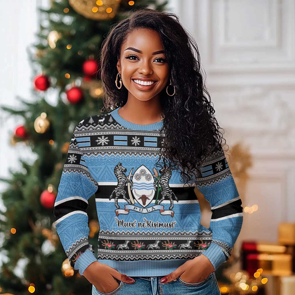 Afro Botswana Christmas Ugly Christmas Sweater Coat Of Arms with African Pattern