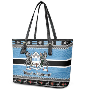 Afro Botswana Christmas Leather Tote Bag Coat Of Arms - African Pattern