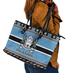 Afro Botswana Christmas Leather Tote Bag Coat Of Arms - African Pattern