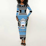 Afro Botswana Christmas Long Sleeve Bodycon Dress Coat Of Arms - African Pattern LT15