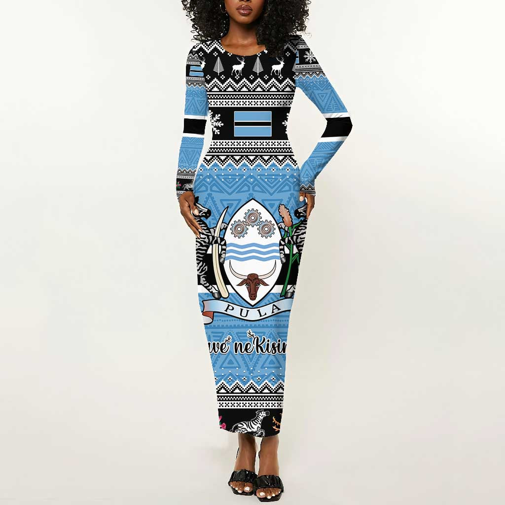 Afro Botswana Christmas Long Sleeve Bodycon Dress Coat Of Arms - African Pattern