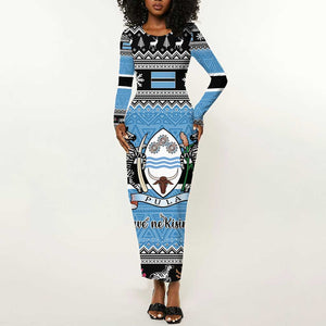 Afro Botswana Christmas Long Sleeve Bodycon Dress Coat Of Arms - African Pattern