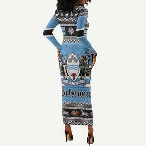 Afro Botswana Christmas Long Sleeve Bodycon Dress Coat Of Arms - African Pattern