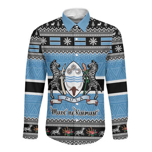 Afro Botswana Christmas Long Sleeve Button Shirt Coat Of Arms - African Pattern