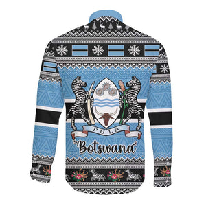 Afro Botswana Christmas Long Sleeve Button Shirt Coat Of Arms - African Pattern